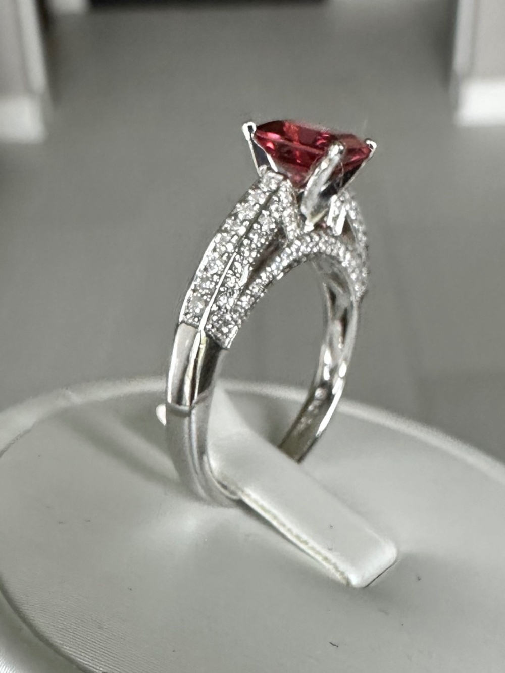 🔥 Vibrant Raspberry Rubellite Tourmaline & Diamond 14k White Gold Ring 💍 Sz 7 - Picture 3 of 11